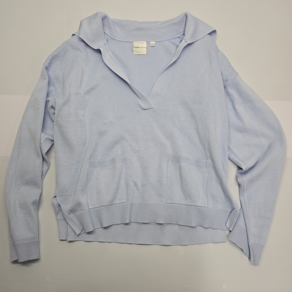525 America Light Blue‎ V-Neck Knit Sweater Womens Large Long Sleeve Pullover